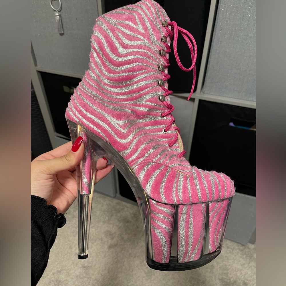 Pink and Silver Platform Heels